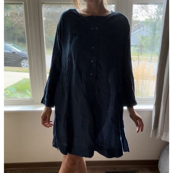 Maya Negri Button Up Shirt Dress Navy Blue 100% Cotton‎ Israeli Designer Size M - Picture 7 of 7